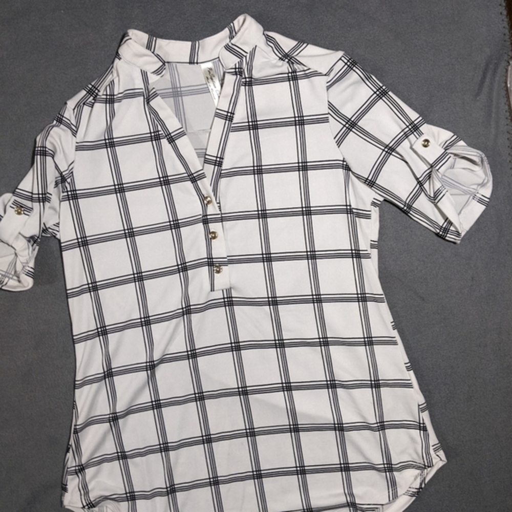 Perseption Concept small blouse top polyester spandex‎ plaid